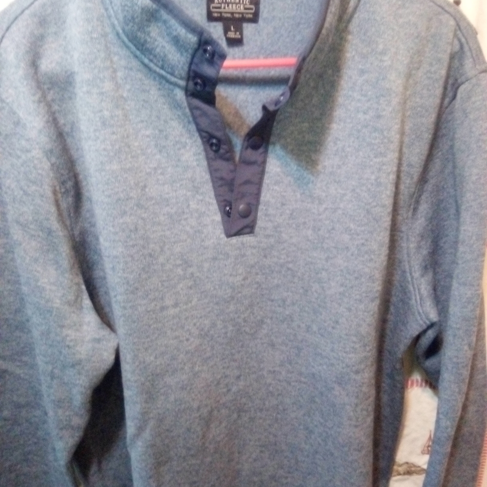 J. Crew Factory Men's Heather Blue Buttoned Crewneck Sweater